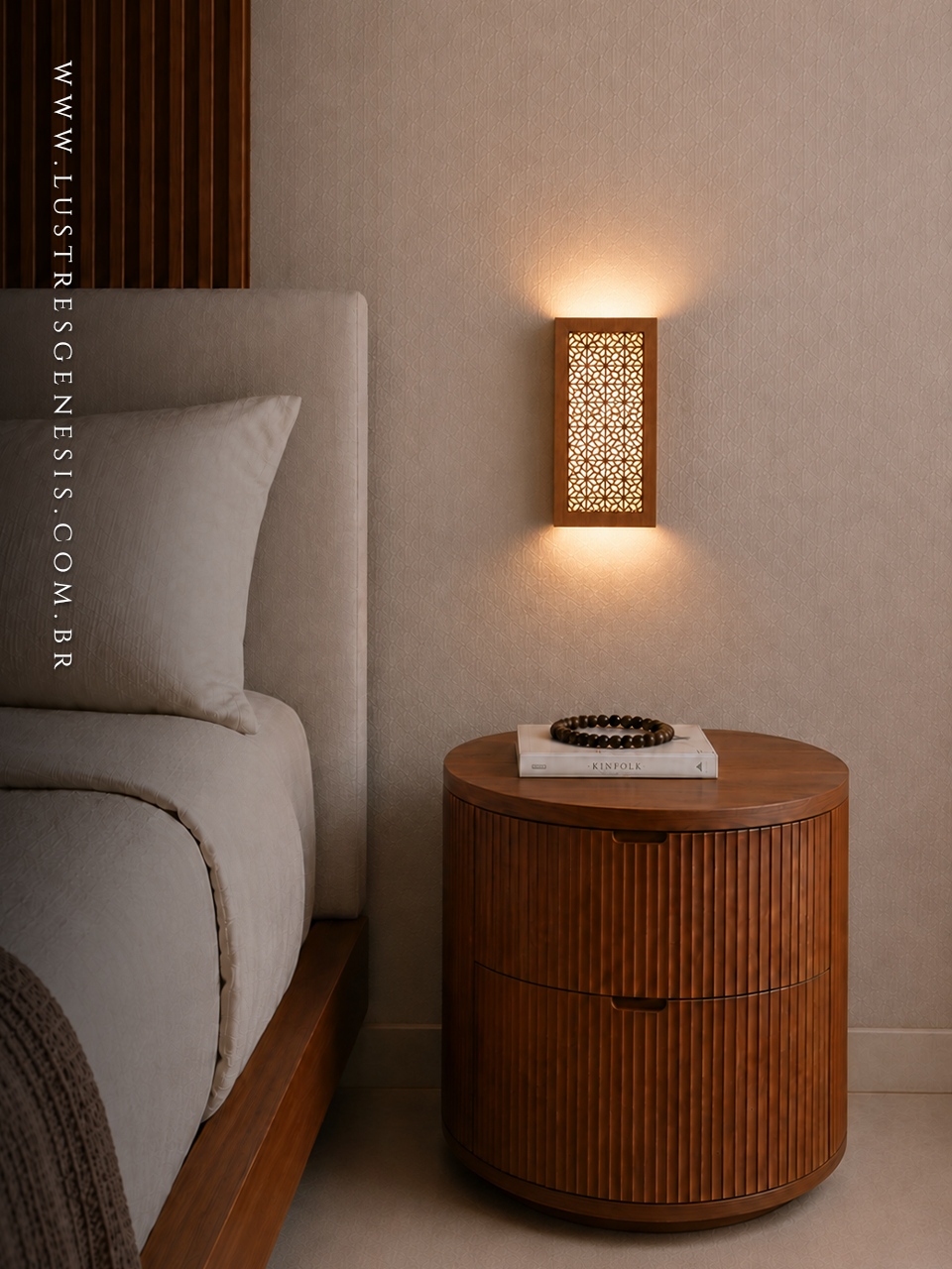 Luminaria Arandela Madeira Camelia III 12cm 1XG9 Attimo, Salas, Quarto, Banheiro, Cabeceira, Lavabo, Corredor, Varanda, Hall